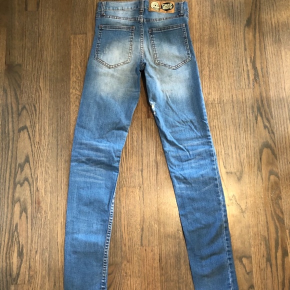 Cheap Monday Tight Peace Blue Denim Jeans 25/32; Patches - Picture 2 of 5